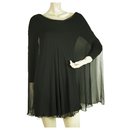Stephan Janson Black Viscose Silk Sheer Cape Mini Length Evening Dress size 42