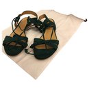 Flat green suede leather tie sandal - SéZane