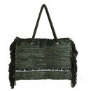 Ange Black Cotton Weave Boho Hippie Oversize Shoulder Bag with Fringes Handbag - Autre Marque