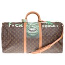 Louis Vuitton Keepall Travel Bag 60 "Hulk Vs Yoda" custom monogram canvas shoulder strap, F *** the Force ", numbered #75 by artist PatBo