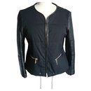 SANDRO Black bimaterial jacket with leather sleeves very good condition T.40 - Sandro