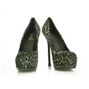 Yves Saint Laurent Gray Leopard Calf Hair Tribute Tribtoo Heels Pumps 40 shoes