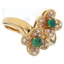 18K Yellow Gold Diamond Emerald Fleurette Ring - Autre Marque