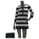 Chanel Striped Silk Tunika-Kleid Gr 38