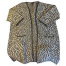 Manteau gris Chiné bord cuir - Massimo Dutti