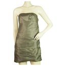 Jay Ahr Taupe Brown Strapless 100% Mini vestido longo de seda tamanho S