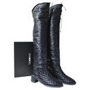 Chanel Matelasse Black Leather Over Knee Boots Sz. 38