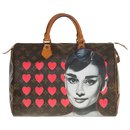 Superb Louis Vuitton Speedy bag 35 in custom monogram canvas "Lovely Audrey" by artist PatBo