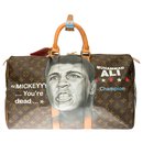 Superb Keepall 45 cm in Monogram canvas and customized leather "Muhammad Ali Vs Mickey" - Louis Vuitton