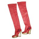 Chanel  Paris Moscow Red Leather Over Knee Wadge Boots Sz. 37,5
