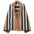 BURBERRY CAPE PONCHO jacquard laine cachemire CUIR Comme Neuf SOULD OUT - Burberry