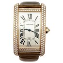 Relógio Cartier,"Tanque americano", Rosa ouro, diamantes.