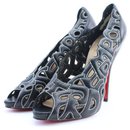 Tell Me 120 Black Leather Open Toe Red Bottom Heels 18clr0212 - Christian Louboutin
