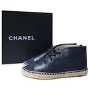 Chanel Black Leather CC Logo Espadrilles Size 37