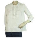 Diane Von Furstenberg DVF KAY algodão branco pregas nas costas botão túnica top 8