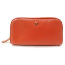 Orange calf leather CC Button Line Cosmetic Pouch Toiletry Case - Chanel