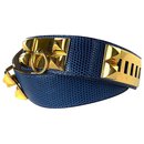 Medor CDC Collier de Chien Lizard Blue Belt Gold Stud Spike - Hermès