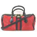 Red Suede Ophidia Top Handle Boston Duffle Bag with Strap - Gucci