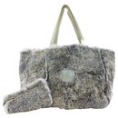 Grey CC Logo Rabbit Fur Tote bag with Pouch - Chanel