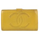 Yellow Mustard Caviar CC Logo Long Flap Wallet L-Gusset Yen 7ccs1223 - Chanel