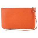 Manadarin Orange Leather Neverfull Pochette MM/GM Wristlet - Louis Vuitton
