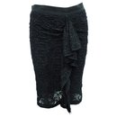 Black Lace Skirt with Front Frill - Carolina Herrera