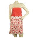 Tibi 100% Silk Red & White Floral Strapless Mini Dress size 2