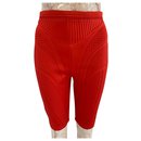 Red Ribbed Compression Cycling Shorts - Thierry Mugler