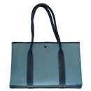 Superb Hermès Garden Party Tote 36 in blue denim and blue leather