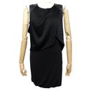 NEW MAJE DIEPPE T SHORT DRESS 2 38 M IN BLACK FABRIC AND LAMBS LEATHER DRESS - Maje