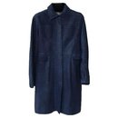 Christian Dior Trench-coat en cuir Python bleu marine Sz.38