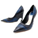 NEW CHRISTIAN DIOR SHOES CHROMATIC PUMPS 37 BLUE BLACK LEATHER SHOES - Christian Dior
