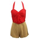 Red and Brown Romper with Pleated Front  - Autre Marque