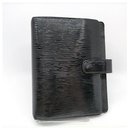 Black Epi Electric Leather Noir Small Ring Agenda PM Diary Book - Louis Vuitton