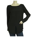 Dondup Black Long Sleeves Silky Blouse Long Length Top size 42