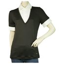 Dsquared2 D2 Black Wool knit White Cotton  Collar Short Sleeve Top Blouse size XL