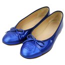 Metallic Blue Coco Ballerina Flats - Chanel