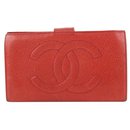 Red Caviar Leather Timeless CC Logo Long Flap Wallet - Chanel