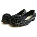 Size 39 Black Tweed Camellia CC Ballerina Flats - Chanel