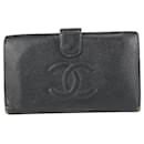 Black Caviar Leather CC Logo Flap Long Wallet - Chanel