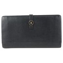 Black calf leather Button Line Long Flap Wallet - Chanel