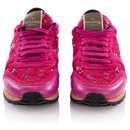 Valentino Fuschia Pink Leather and Macrame Lace Sneakers