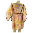Milly Cabana Coton Soie Floral Sheer Caftan Cover Up Plage Mini Robe ou Top S