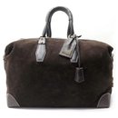 LOUIS VUITTON HANDED TRAVEL BAG IN BROWN SUEDE & OSTRICH LEATHER TRAVEL HANDBAG - Louis Vuitton