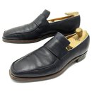 BEL AIR CORTHAY SHOES 10 44 BLACK SEED LEATHER LOAFERS + STRAPS - Corthay