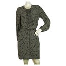 Rebecca Taylor Gray Animal Pattern 100% Silk Long Sleeves Mini Dress size 4