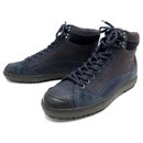 NEW SANTONI SHOES 10 It 45 FR BLUE SMOOTH LEATHER SNEAKERS SNEAKERS SHOES - Santoni