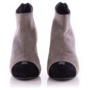 Chanel Grey/Black Suede Cap Toe CC Logo Platform Ankle Boots