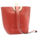 CELINE Ring Motif Shoulder Bag Leather Red Auth 22408 - Céline