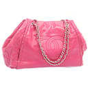 CHANEL Patent Leather Chain Tote Bag Pink CC Auth 22812 - Chanel